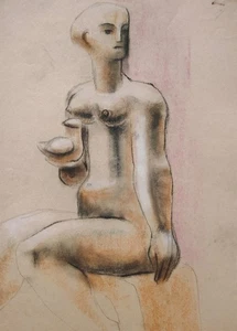 Trés Beau Dessin, Fusain Pastels Nue Féminin Surréaliste Futuriste Année 50 - Imagen 1 de 8