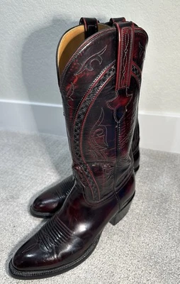 Lucchese Classics L1509 Handmade Cowboy Boots Mens Size 8D Burgundy Leather USA - Image 1 of 4