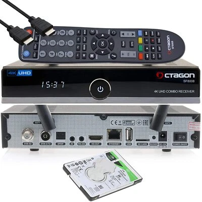 ►OCTAGON SF8008 4K UHD E2 DVB-S2X & DVB-C/T2 Linux Combo Receiver + 1TB HDD - Bild 1 von 4