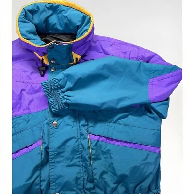 Chaqueta de esquí retro Edelweiss vintage de los 90’s para hombre grande verde azulado bloque de color con capucha Foto 1 de 4