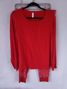 Cacique Women's Pajama Capri Set Red White Pull Over Long Sleeve Size 18/20