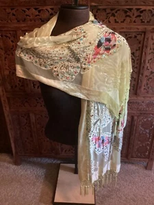 Vintage pale green Butterfly Print Sequin Wrap Scarf one size - Picture 1 of 7