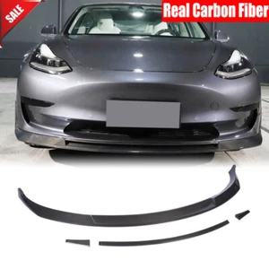 Fit For Tesla Model 3 Sedan 2017-2023 Real Carbon Fiber Front Bumper Lip Spoiler - Picture 1 of 11