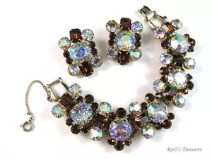 SET Braccialetto Strass Vintage JULIANA D&E Topazio & AB Faro Strass & Clip - Foto 1 di 12