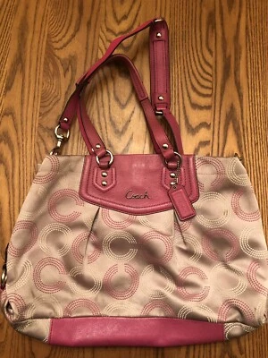 Coach Ashley Dotted OP Pink/Khaki Signature Satchel  - Image 1 of 4