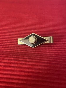 Vintage GE Gold Tone Black Enamel 4D Tie Tack Robbins Co Attleboro - Picture 1 of 4