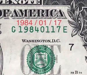 Birthday note Fancy Serial Number Anniversary Date 1984 / 01 / 17 Dollar Bill - Picture 1 of 3