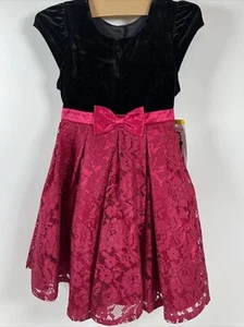 Girls Holiday, Special Occasion, Christmas  Dress Sz 5 Crimson & Black W/ Bow - Picture 1 of 5