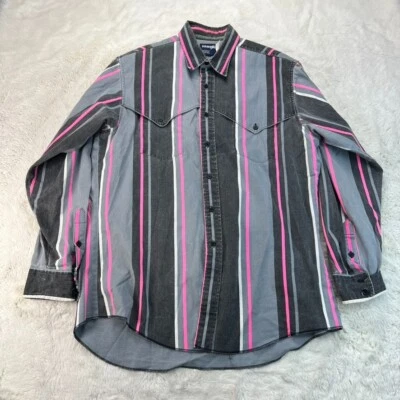 Vtg Wrangler Brushpopper Shirt Mens L Black/Pink/Gray/White Western Rodeo Cowboy - Image 1 of 4