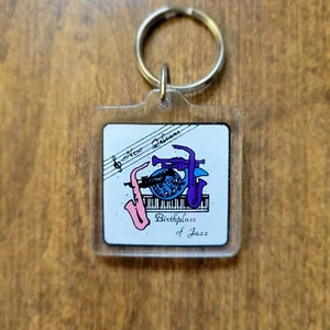 Vintage New Orleans LA Jazz Louisiana Acryl Reise Souvenir Schlüsselanhänger Schlüsselanhänger Ring - Bild 1 von 3