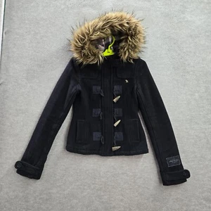 Abercrombie Girl Jacket Large Blue Parka Plaid Lined Toggle Hooded Wool Blend - Picture 1 of 10