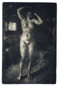 Anders Zorn " Anna macht ihre Haare " Radierung/Gravure 1906 24 x 30,5 cm - Picture 1 of 2