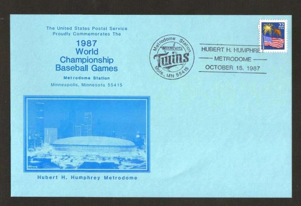 SERIE MUNDIAL 1987 JUEGO 2 METRODOME CACHÉ POSTAL CON CANCELACIÓN DE GEMELOS RAROS Foto 1 de 1