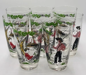1950’s Vintage Libbey Glass Co. Tom & Huck Finn Drinking Glasses - * Set Of 8 * - Picture 1 of 4