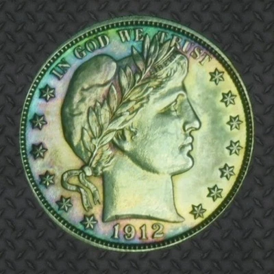 MEDIO DÓLAR BARBERO A PRUEBA 1912 ◾ IMPRESIONANTE EJEMPLO ◾ POLICROMADO ANVERSO TONIFICACIÓN PQ+ Foto 1 de 4