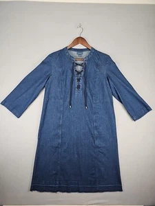 J. Jill Blue Denim Lace Up Raw Hem A-line Tunic Dress Size Small - Picture 1 of 11