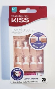 KISS Everlasting French Nails 28 Medium Square Tip Ultra Comfort -Never Chips - Picture 1 of 5