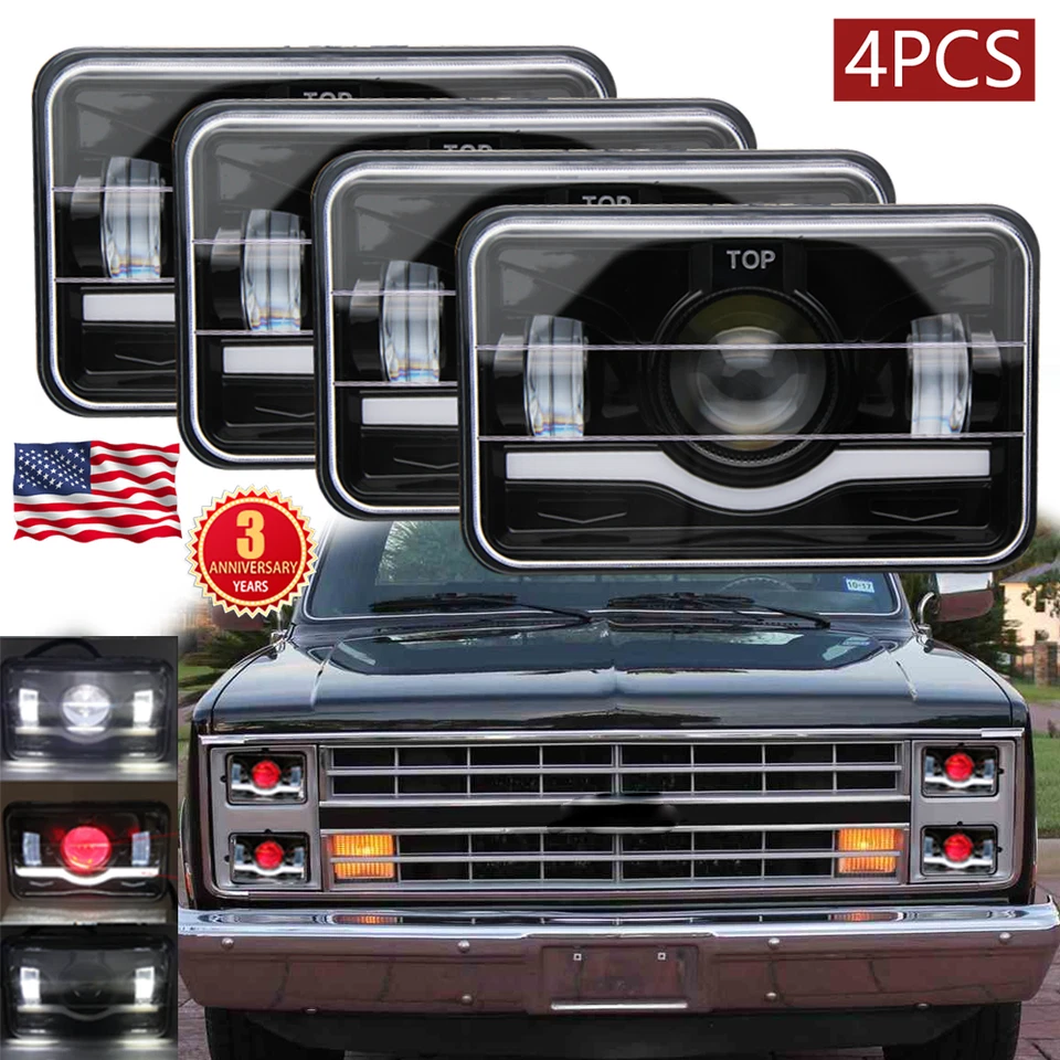 DOT 4PCS 4x6"LED Headlights Hi/Lo DRL For Chevy C10 Pickup Truck 1981-1987 NEW - Image 1 of 4