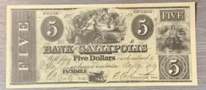 1839 $5 Ohio Bank of Gallipolis Note *COPY* - Picture 1 of 2