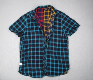 Iro-Ochi Shirt Mens 2XL XXL Blue Reversible Button Up Flannel Guilty Pleasures - Picture 1 of 8