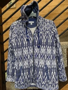 Kim Rogers Blue White Hoodie Sweatshirt  Full Zip Long Sleeve Women Size PM - Picture 1 of 6