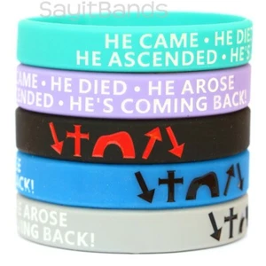 5 Assorted Colors He Came Died Arose Ascended He's Coming Back Witness Bracelets - Picture 1 of 3