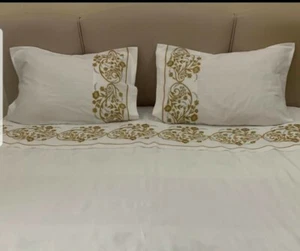 king size  full duvet cover set 100% cotton sateen  600 thread count  embroidery - Picture 1 of 6