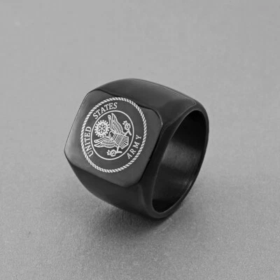 Black United States Army Signet Ring Stainless Steel Men's Eagle Army Biker Ring - Image 1 of 2