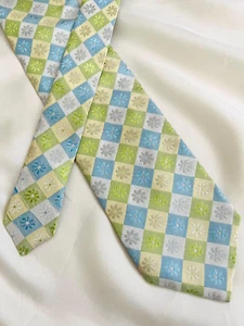 Rare Kenzo Silk Tie Pastel Checkerboard Blue Green Italy 100% Silk - Picture 1 of 5