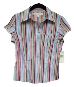 Tommy Hilfiger Womens Striped Short Sleeve Half Button Down Blouse Size 4 NWT - Picture 1 of 5