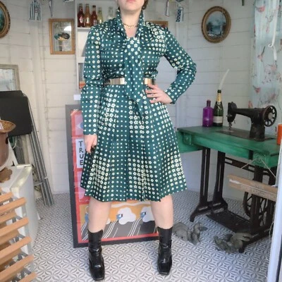 Vestido Midi Mod Vintage Retro Años 60 Verde Geométrico Abstracto Patrón Floral Estampado Foto 1 de 4