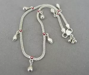 Red Enamel Heart Clasp with Dangles Sterling Silver 925 Ankle Bracelet - Picture 1 of 3