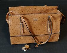 GUESS Faux Ostrich Leather Shoulder Purse Tote Bag Brown