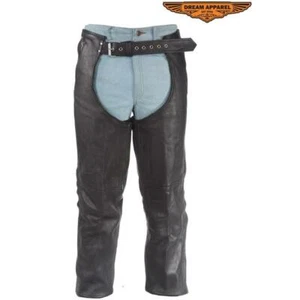 Leather Chaps With 3 Pockets & Mesh Lining - Picture 1 of 9
