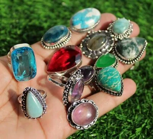 Lote de anillos de piedras preciosas atractivos de mezcla ~ anillos boho apilables enchapados en plata de ley 925 ~ - Imagen 1 de 4