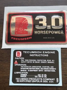 Tecumseh Engine-decals H30 V30 minibike Tiller Mower Chrome HP Decal Set 2 - Bild 1 von 2