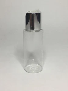 Empty 60ml PET Plastic Cylindrical Bottles + Shiny Silver Disc Top ANY AMOUNT - Picture 1 of 3