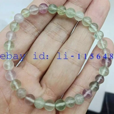 Delicado brazalete elástico con cuentas redondas de piedras preciosas de fluorita multicolor de 6 mm 7,5 pulgadas Foto 1 de 4