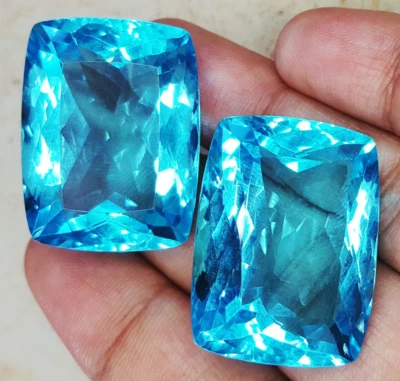 Blue Aquamarine Pair Certified 100+ Ct Loose Gemstone Cushion Cut Gems A615 Foto 1 de 4