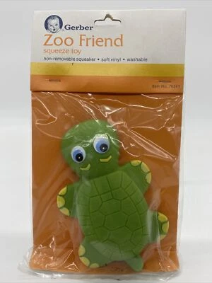 VINTAGE NOS Gerber Zoo Friend Squeeze Toys com Squeaker Tartaruga Bebê Vinil Macio - Imagem 1 de 4