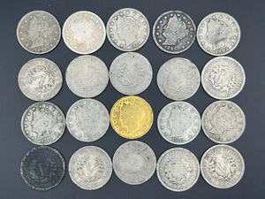 Lot of 20 Liberty V Nickels – 1883–1912 – Circulated Coins + Gold Plated Coin - Picture 1 of 1