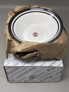 Portmeirion Potter's Stripe Oatmeal Cereal Soup Bowl Black Set of 4 Made In UK - Picture 1 of 7