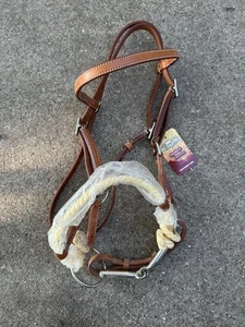 Tough 1 Leder Seitenzug mit Seil Nasenstück & Trense Bit. Pferdegröße. - Bild 1 von 7