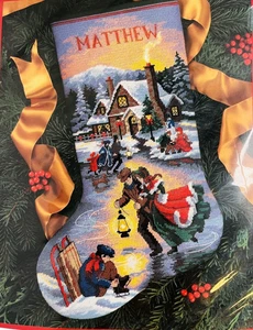 Dimensions Needlepoint Stocking Kit Moonlight Skaters #9109 Vintage 1999 HTF NOS - Picture 1 of 7