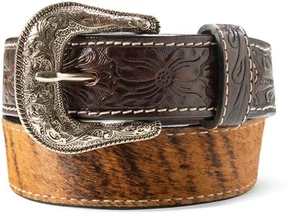 Ariat Western Boys Belt Youth Leather Calf Hair Inlay Brown A1308802 - Picture 1 of 1