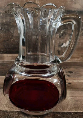 EAPG Square Glass Pitcher Ruby Stained MCM 60s Dinnerware Party US Glass - Image 1 of 4