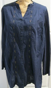 CAMISA TOP MUJER COLDWATER CREEK TALLA 1X 18 AZUL MARINO SÓLIDO MANGA LARGA BOTÓN - Imagen 1 de 10