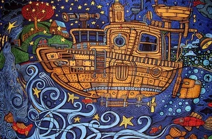Funky 3-D Steam Tub Cotton Wall Hanging 90" x 60" Single Multi Color - Picture 1 of 2