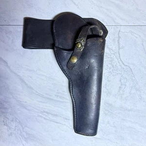 Vintage WWI Black Leather Clamshell Pistol Holster w/ USMC Pin, Engraved - Picture 1 of 8