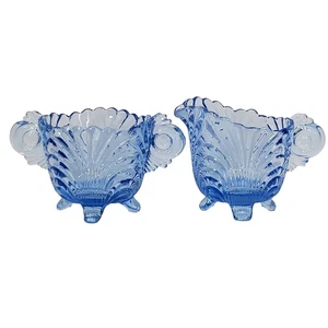Cambridge Glass Caprice Moonlight Blue Mini Footed Sugar & Cream Pitcher Vtg - Picture 1 of 9